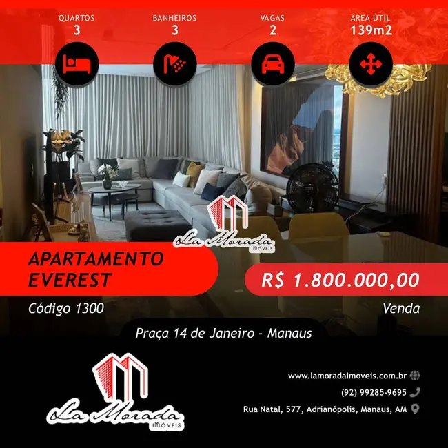 Apartamento com 3 quartos à venda, 139m2 em Praça 14 de Janeiro, Manaus - AM - imagem 1 Foto 1 de Apartamento com 3 quartos à venda, 139m2 em Praça 14 de Janeiro, Manaus - AM