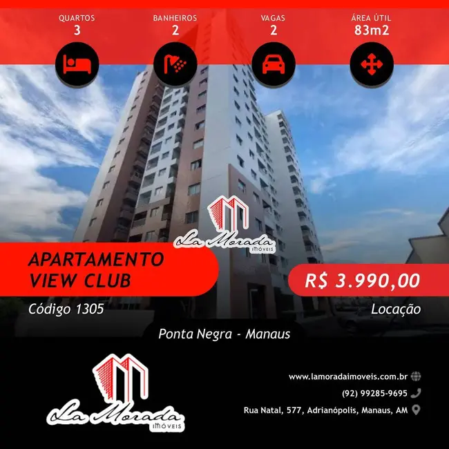 Foto 1 de Apartamento com 3 quartos para alugar, 83m2 em Ponta Negra, Manaus - AM