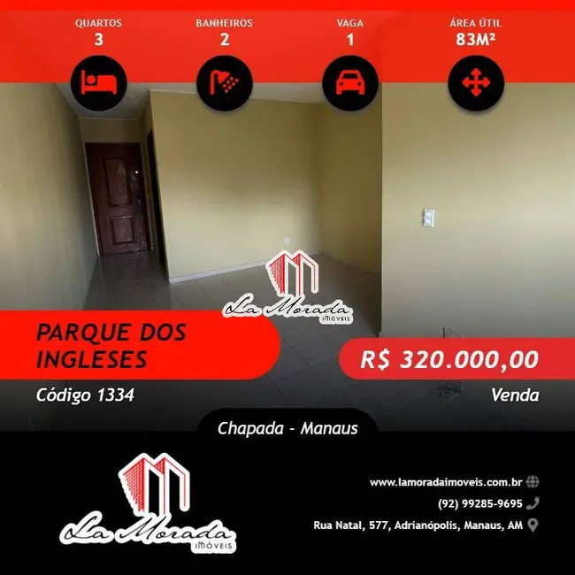 Foto 1 de Apartamento com 3 quartos à venda, 83m2 em Chapada, Manaus - AM