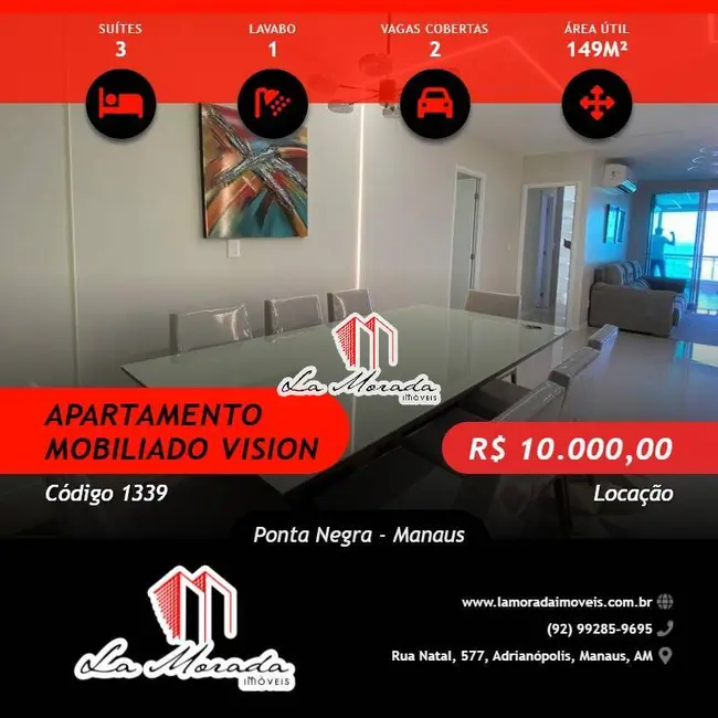 Foto 1 de Apartamento com 3 quartos para alugar, 149m2 em Ponta Negra, Manaus - AM