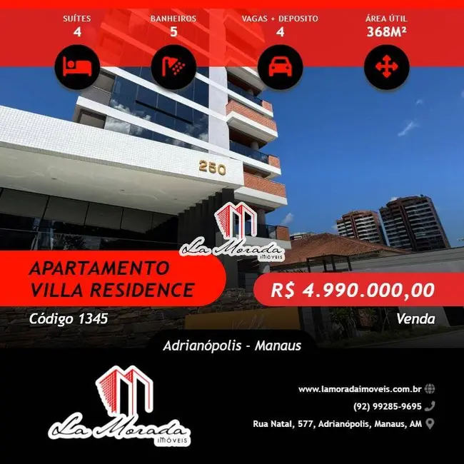 Foto 1 de Apartamento com 4 quartos à venda, 368m2 em Adrianópolis, Manaus - AM