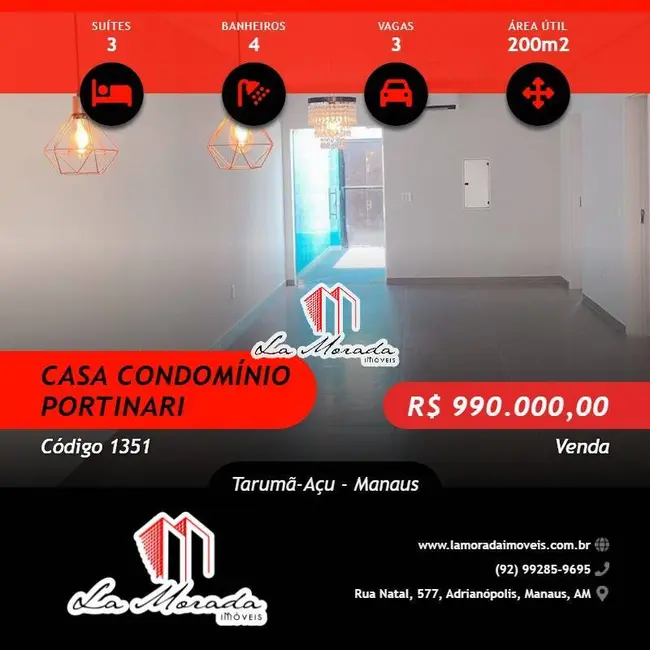 Foto 1 de Casa com 3 quartos à venda, 200m2 em Tarumã-Açu, Manaus - AM