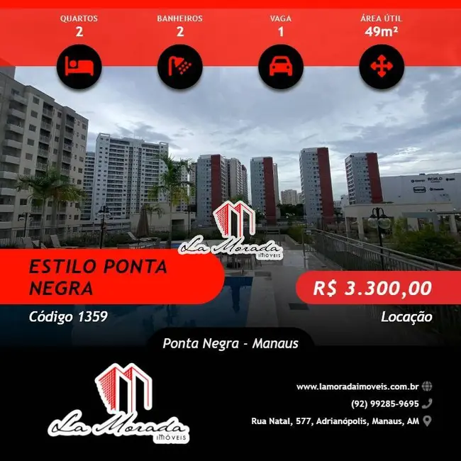 Foto 1 de Apartamento com 2 quartos para alugar, 49m2 em Ponta Negra, Manaus - AM