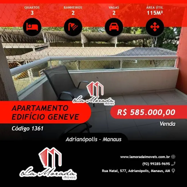 Foto 1 de Apartamento com 3 quartos à venda, 115m2 em Adrianópolis, Manaus - AM