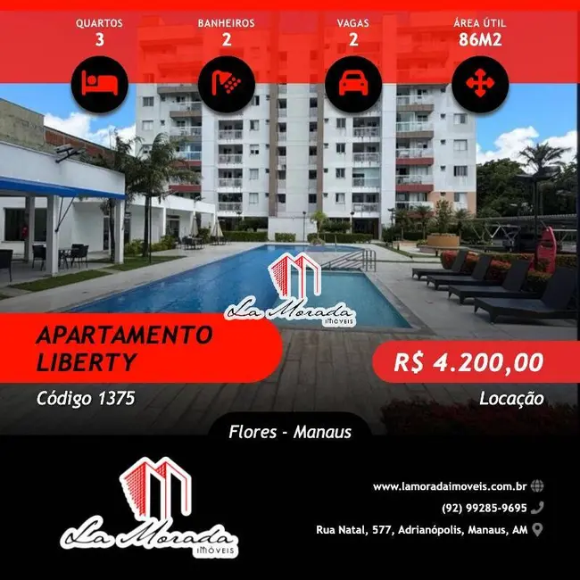 Foto 1 de Apartamento com 3 quartos para alugar, 86m2 em Flores, Manaus - AM