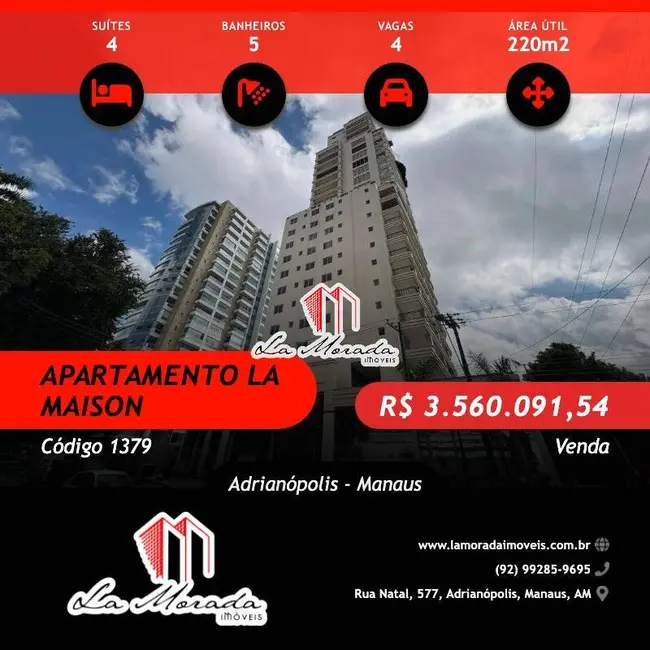Foto 1 de Apartamento com 4 quartos à venda, 220m2 em Adrianópolis, Manaus - AM