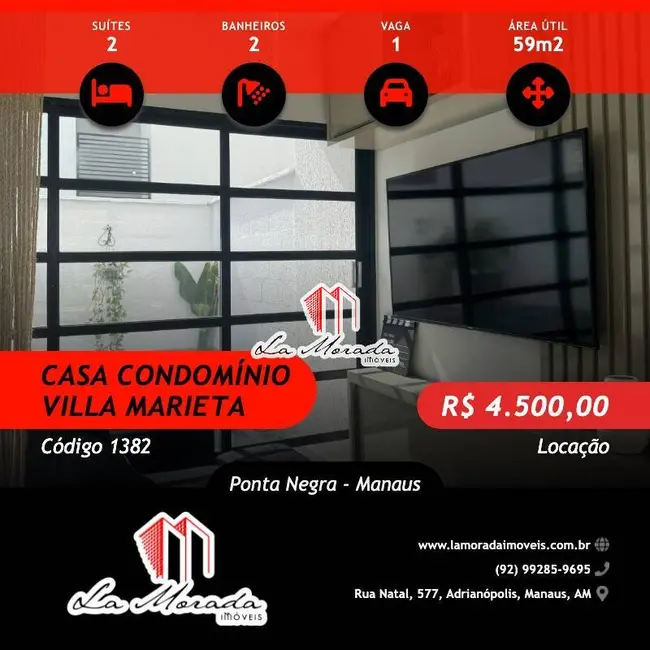 Foto 1 de Casa de Condomínio com 2 quartos para alugar, 59m2 em Ponta Negra, Manaus - AM
