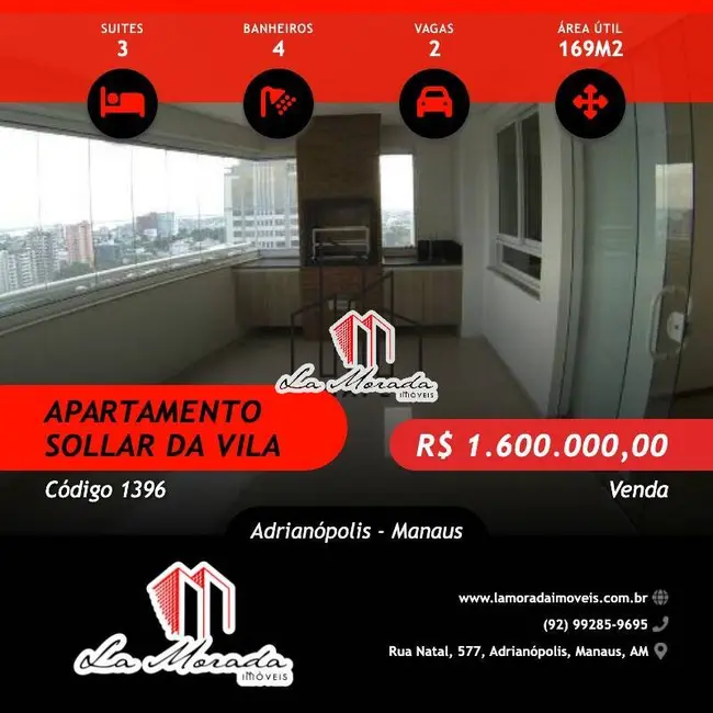 Foto 1 de Apartamento com 3 quartos à venda, 169m2 em Adrianópolis, Manaus - AM