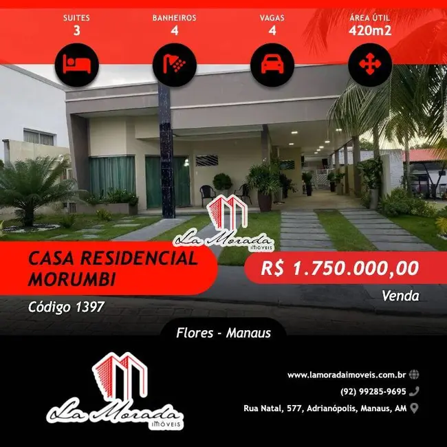 Foto 1 de Casa com 3 quartos à venda, 420m2 em Flores, Manaus - AM