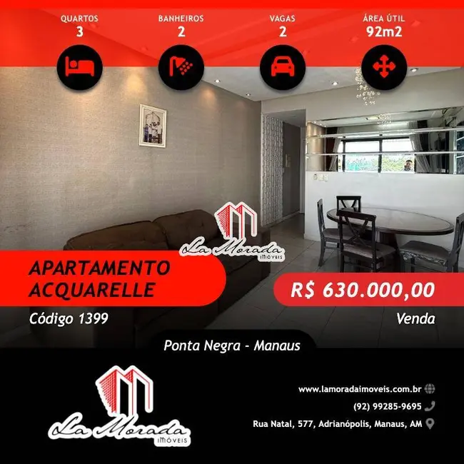 Foto 1 de Apartamento com 3 quartos à venda, 92m2 em Ponta Negra, Manaus - AM