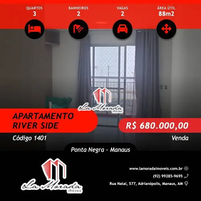 Foto 1 de Apartamento com 3 quartos à venda, 88m2 em Ponta Negra, Manaus - AM