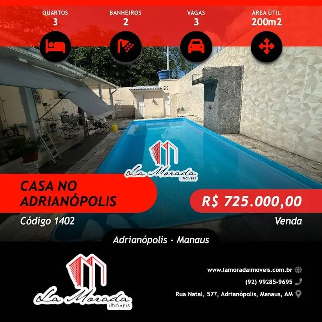 Foto 1 de Casa com 3 quartos à venda, 200m2 em Adrianópolis, Manaus - AM