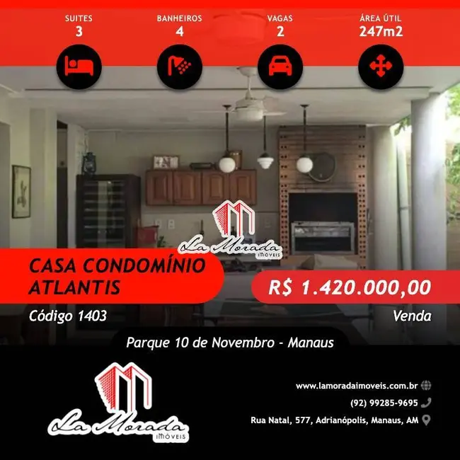 Foto 1 de Casa de Condomínio com 3 quartos à venda, 247m2 em Parque 10 de Novembro, Manaus - AM
