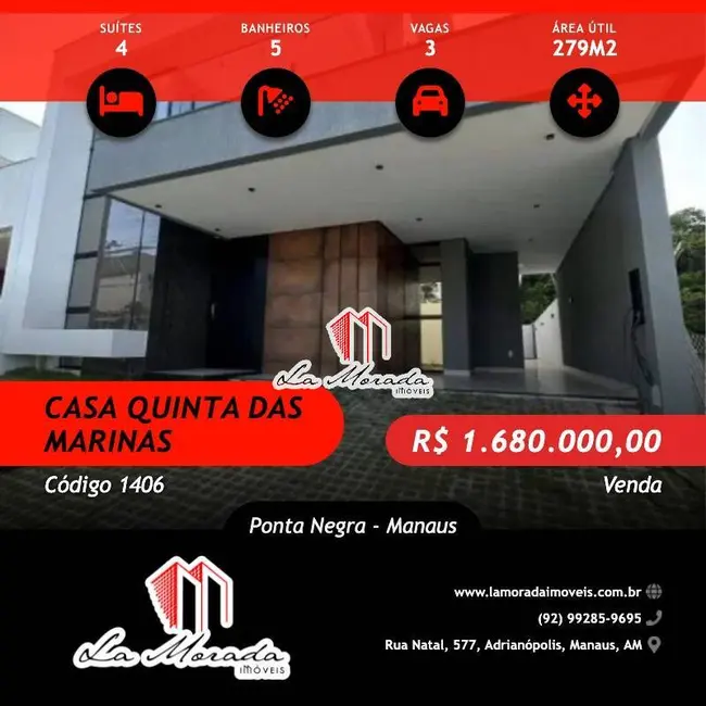 Foto 1 de Casa com 4 quartos à venda, 279m2 em Ponta Negra, Manaus - AM
