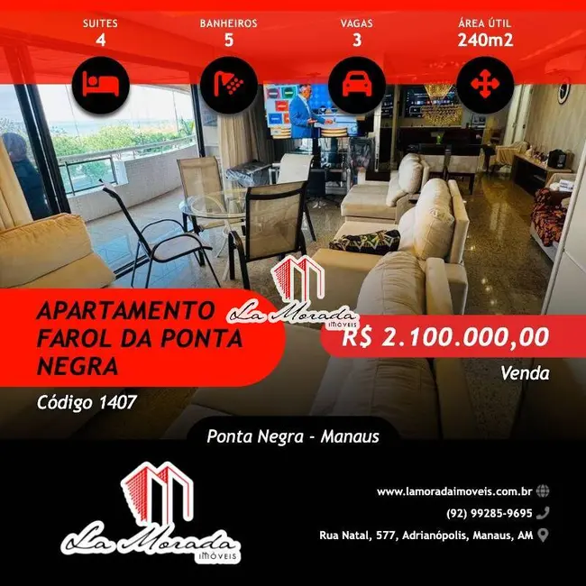 Foto 1 de Apartamento com 4 quartos à venda, 240m2 em Ponta Negra, Manaus - AM