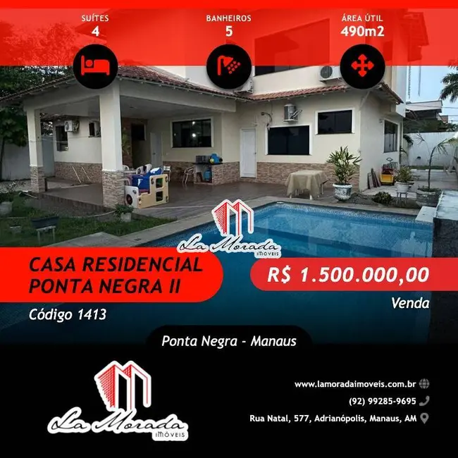 Foto 1 de Casa com 4 quartos à venda, 490m2 em Ponta Negra, Manaus - AM