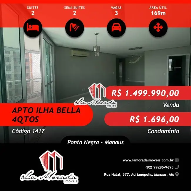 Foto 1 de Apartamento com 4 quartos à venda, 169m2 em Ponta Negra, Manaus - AM
