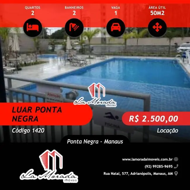 Foto 1 de Apartamento com 2 quartos para alugar, 50m2 em Ponta Negra, Manaus - AM