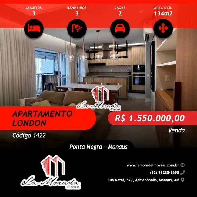 Foto 1 de Apartamento com 3 quartos à venda, 134m2 em Ponta Negra, Manaus - AM