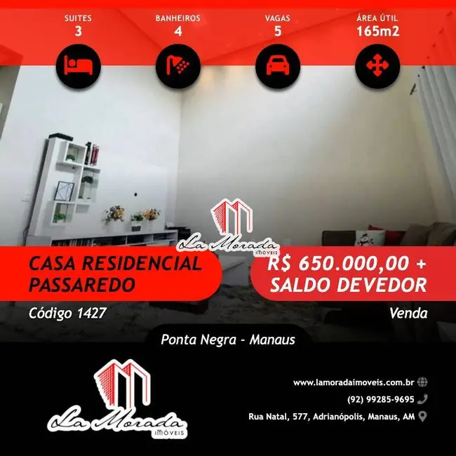Foto 1 de Casa com 3 quartos à venda, 165m2 em Ponta Negra, Manaus - AM