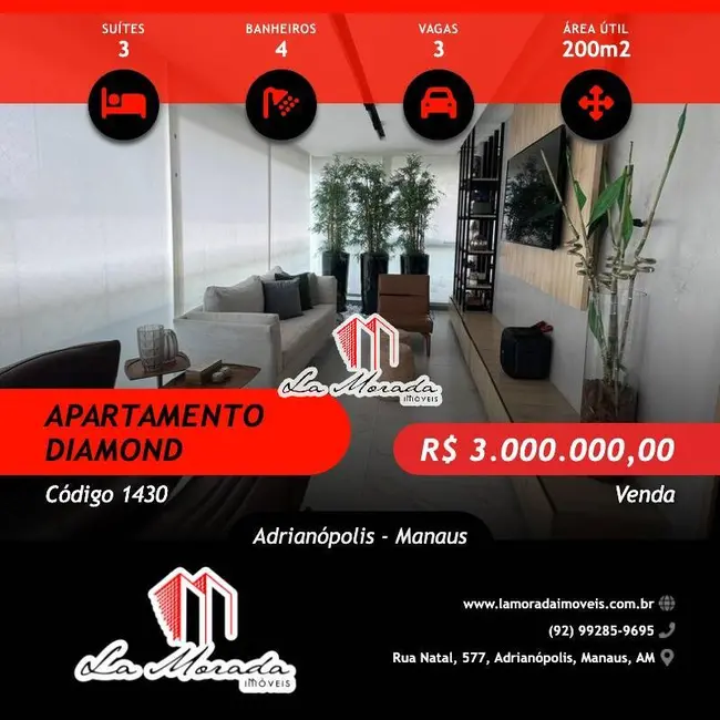 Foto 1 de Apartamento com 3 quartos à venda, 200m2 em Adrianópolis, Manaus - AM