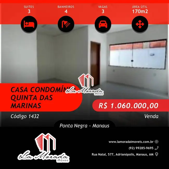 Casa de Condomínio com 3 quartos à venda, 170m2 em Ponta Negra, Manaus - AM - imagem 1 Foto 1 de Casa de Condomínio com 3 quartos à venda, 170m2 em Ponta Negra, Manaus - AM