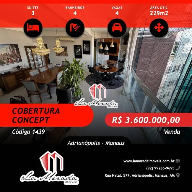 Foto 1 de Apartamento com 3 quartos à venda, 229m2 em Adrianópolis, Manaus - AM