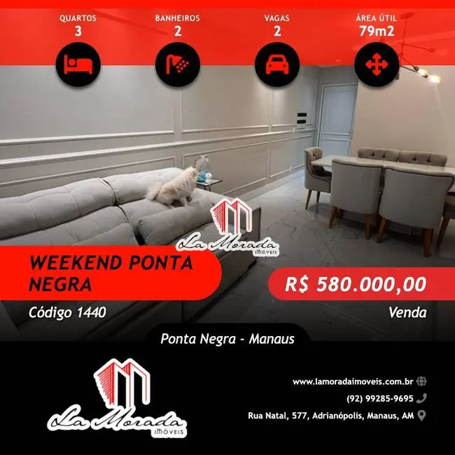 Foto 1 de Apartamento com 3 quartos à venda, 79m2 em Ponta Negra, Manaus - AM