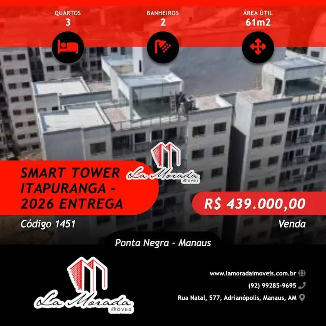 Foto 1 de Apartamento com 3 quartos à venda, 61m2 em Ponta Negra, Manaus - AM
