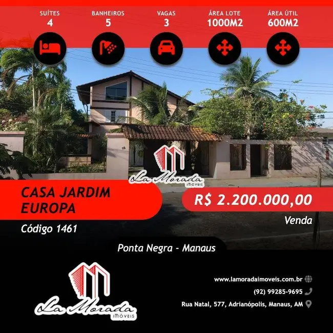 Foto 1 de Casa com 4 quartos à venda, 600m2 em Ponta Negra, Manaus - AM