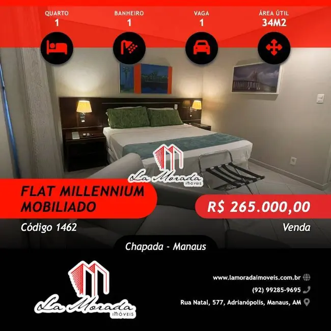 Foto 1 de Loft / Flat com 1 quarto à venda, 34m2 em Chapada, Manaus - AM