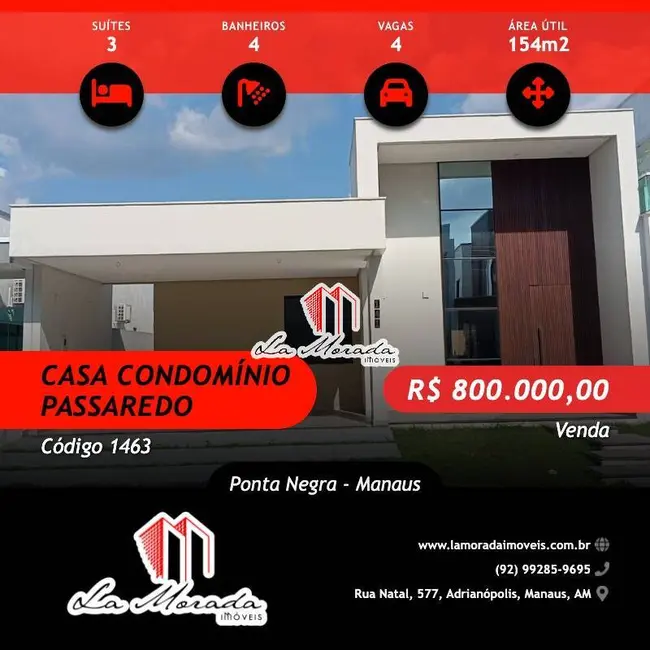 Foto 1 de Casa de Condomínio com 3 quartos à venda, 154m2 em Ponta Negra, Manaus - AM