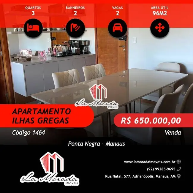 Foto 1 de Apartamento com 3 quartos à venda, 96m2 em Ponta Negra, Manaus - AM