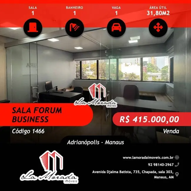 Foto 1 de Sala Comercial à venda, 32m2 em Adrianópolis, Manaus - AM