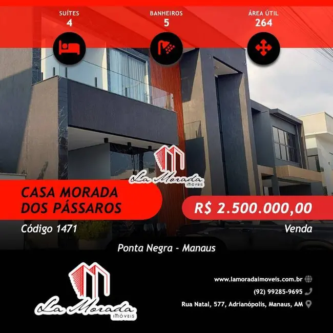 Foto 1 de Casa com 4 quartos à venda, 264m2 em Ponta Negra, Manaus - AM