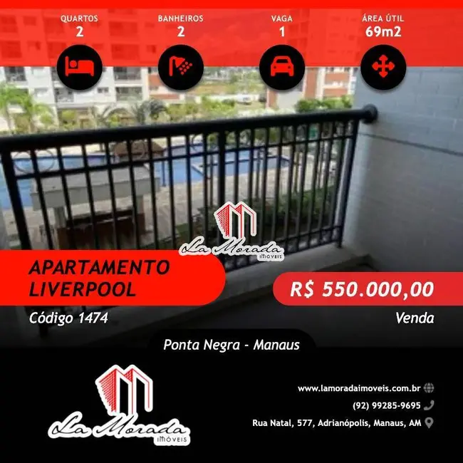 Foto 1 de Apartamento com 2 quartos à venda, 69m2 em Ponta Negra, Manaus - AM