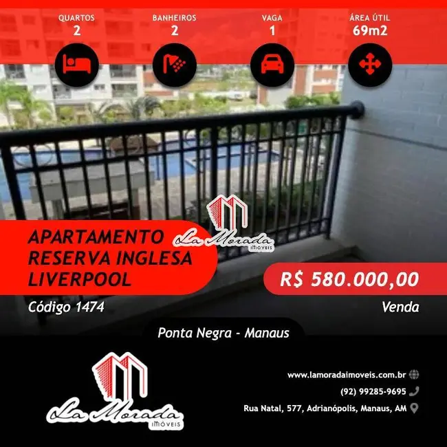 Foto 1 de Apartamento com 2 quartos à venda, 69m2 em Ponta Negra, Manaus - AM