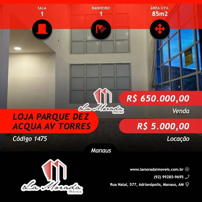 Loja à venda e para alugar, 85m2 em Parque 10 de Novembro, Manaus - AM - imagem 1 Foto 1 de Loja à venda e para alugar, 85m2 em Parque 10 de Novembro, Manaus - AM