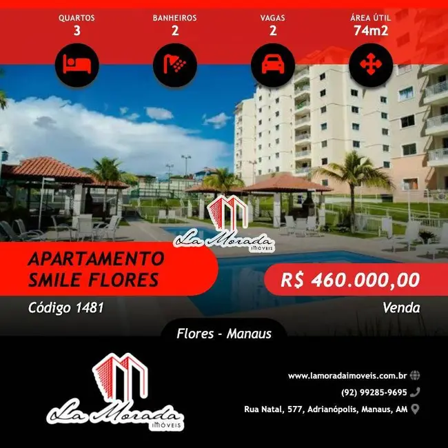Apartamento com 3 quartos à venda, 74m2 em Flores, Manaus - AM - imagem 1 Foto 1 de Apartamento com 3 quartos à venda, 74m2 em Flores, Manaus - AM