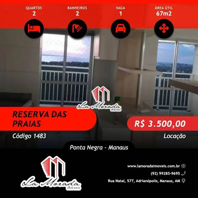 Apartamento com 2 quartos para alugar, 67m2 em Ponta Negra, Manaus - AM - imagem 1 Foto 1 de Apartamento com 2 quartos para alugar, 67m2 em Ponta Negra, Manaus - AM