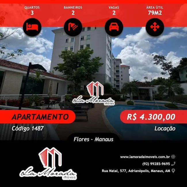 Foto 1 de Apartamento com 3 quartos para alugar, 79m2 em Flores, Manaus - AM