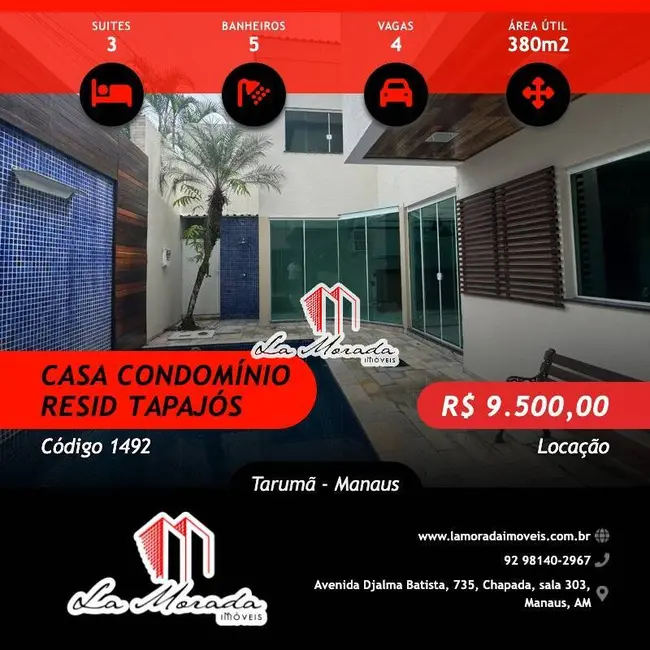 Casa de Condomínio com 3 quartos para alugar, 380m2 em Tarumã, Manaus - AM - imagem 1 Foto 1 de Casa de Condomínio com 3 quartos para alugar, 380m2 em Tarumã, Manaus - AM