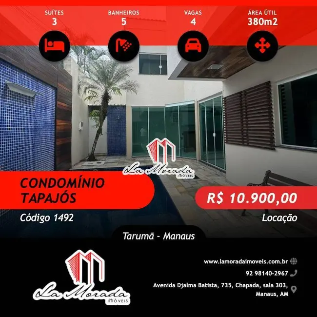 Foto 1 de Casa de Condomínio com 3 quartos para alugar, 380m2 em Tarumã, Manaus - AM
