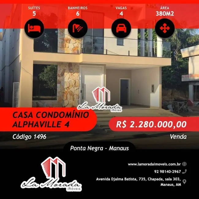 Foto 1 de Casa de Condomínio com 5 quartos à venda, 380m2 em Ponta Negra, Manaus - AM