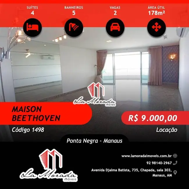Foto 1 de Apartamento com 4 quartos para alugar, 178m2 em Ponta Negra, Manaus - AM