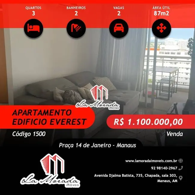 Foto 1 de Apartamento com 3 quartos à venda, 87m2 em Praça 14 de Janeiro, Manaus - AM
