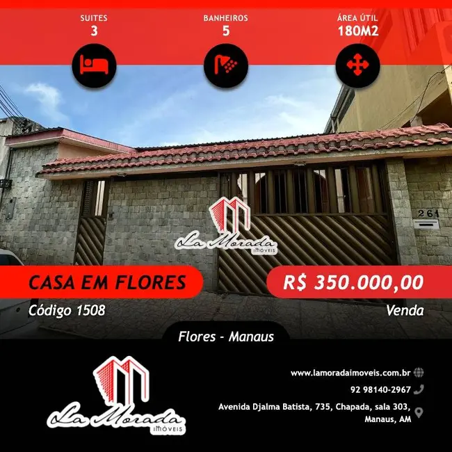 Foto 1 de Casa com 3 quartos à venda, 180m2 em Flores, Manaus - AM