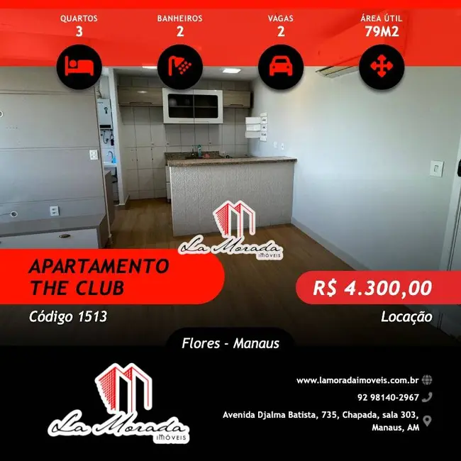 Foto 1 de Apartamento com 3 quartos para alugar, 79m2 em Flores, Manaus - AM