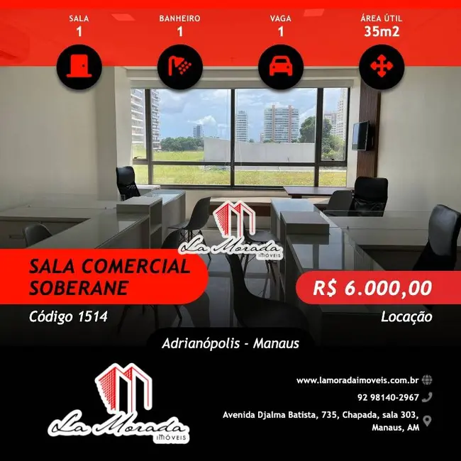 Foto 1 de Sala Comercial para alugar, 35m2 em Adrianópolis, Manaus - AM
