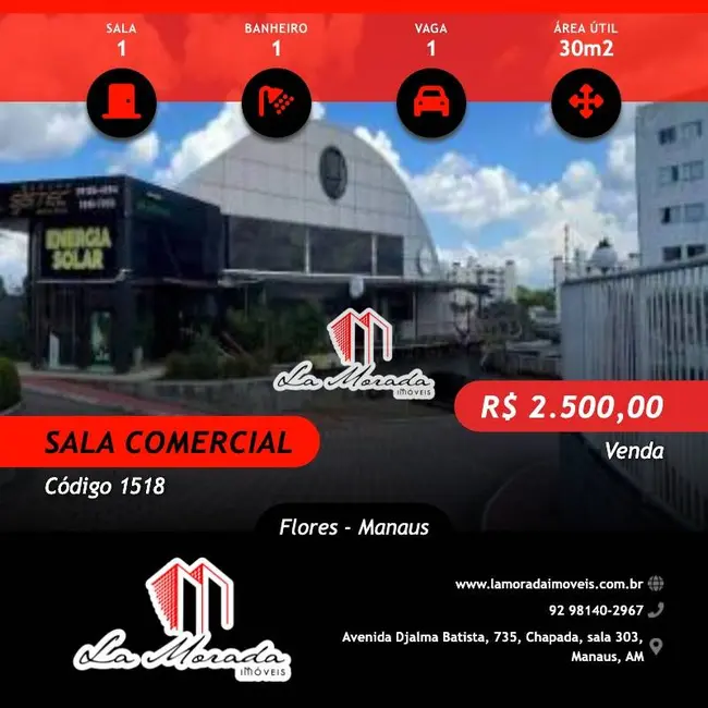 Sala Comercial para alugar, 30m2 em Flores, Manaus - AM - imagem 1 Foto 1 de Sala Comercial para alugar, 30m2 em Flores, Manaus - AM